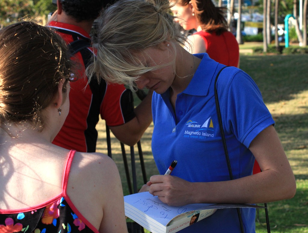 Jessica Watson signing an autograph at Nelly Bay Surf Life Saving Club on Friday morning ©  SW